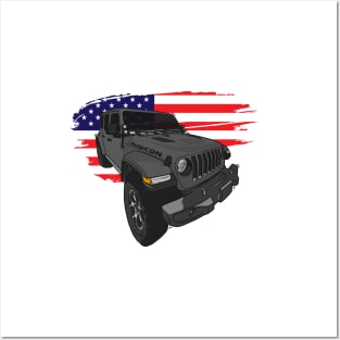 Jeep Wrangler with American Flag - Grey Posters and Art